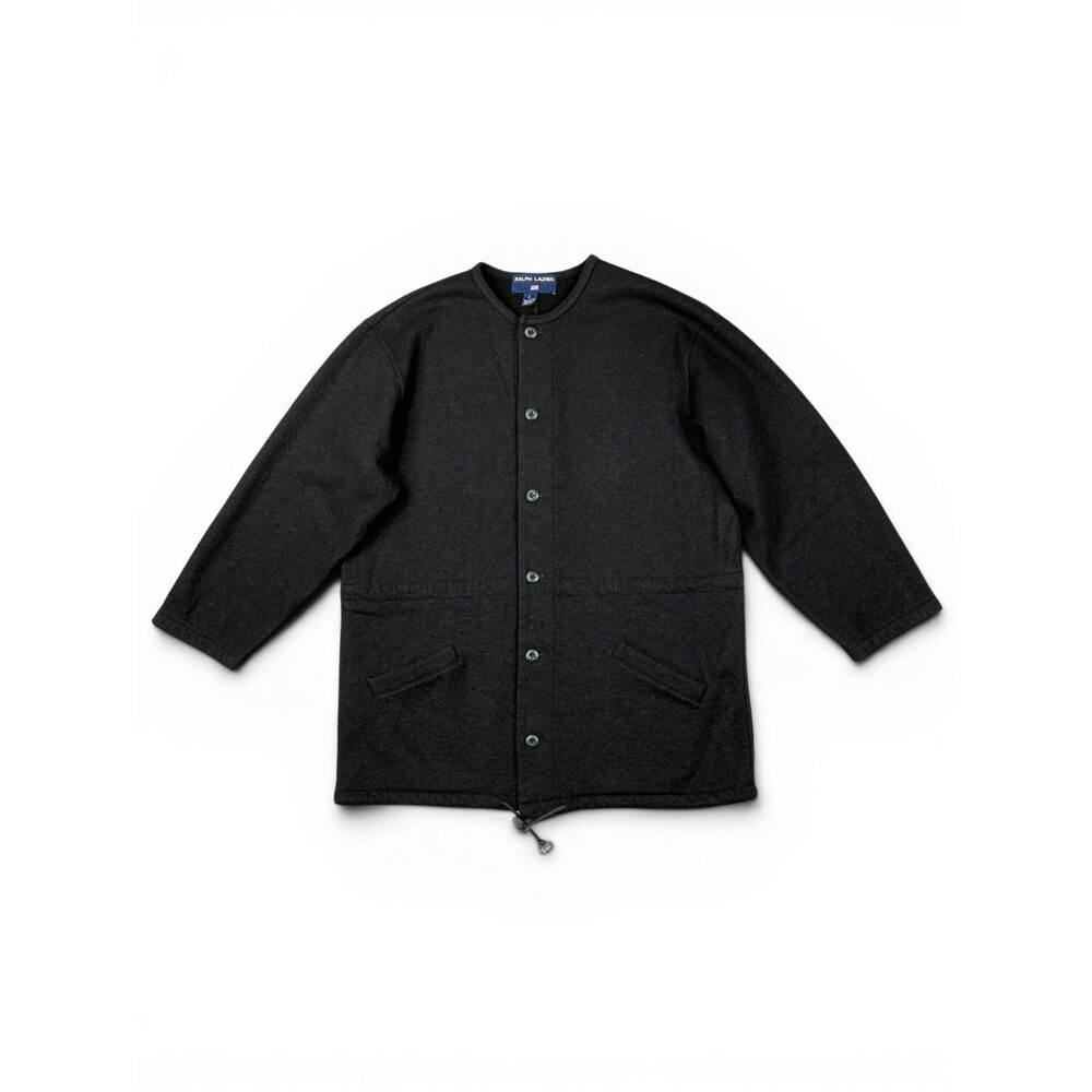 VTG Ralph Lauren Sport Mens Boiled Wool Parka Jacket S Black Button Up Retro USA